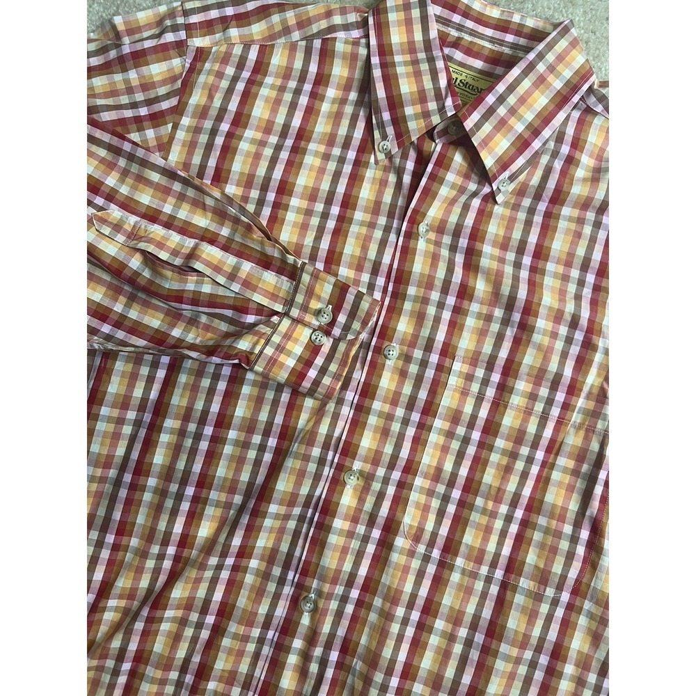 Paul Stuart Shirt Mens Medium Red Plaid Made in Italy Button‎ Down Dress Office